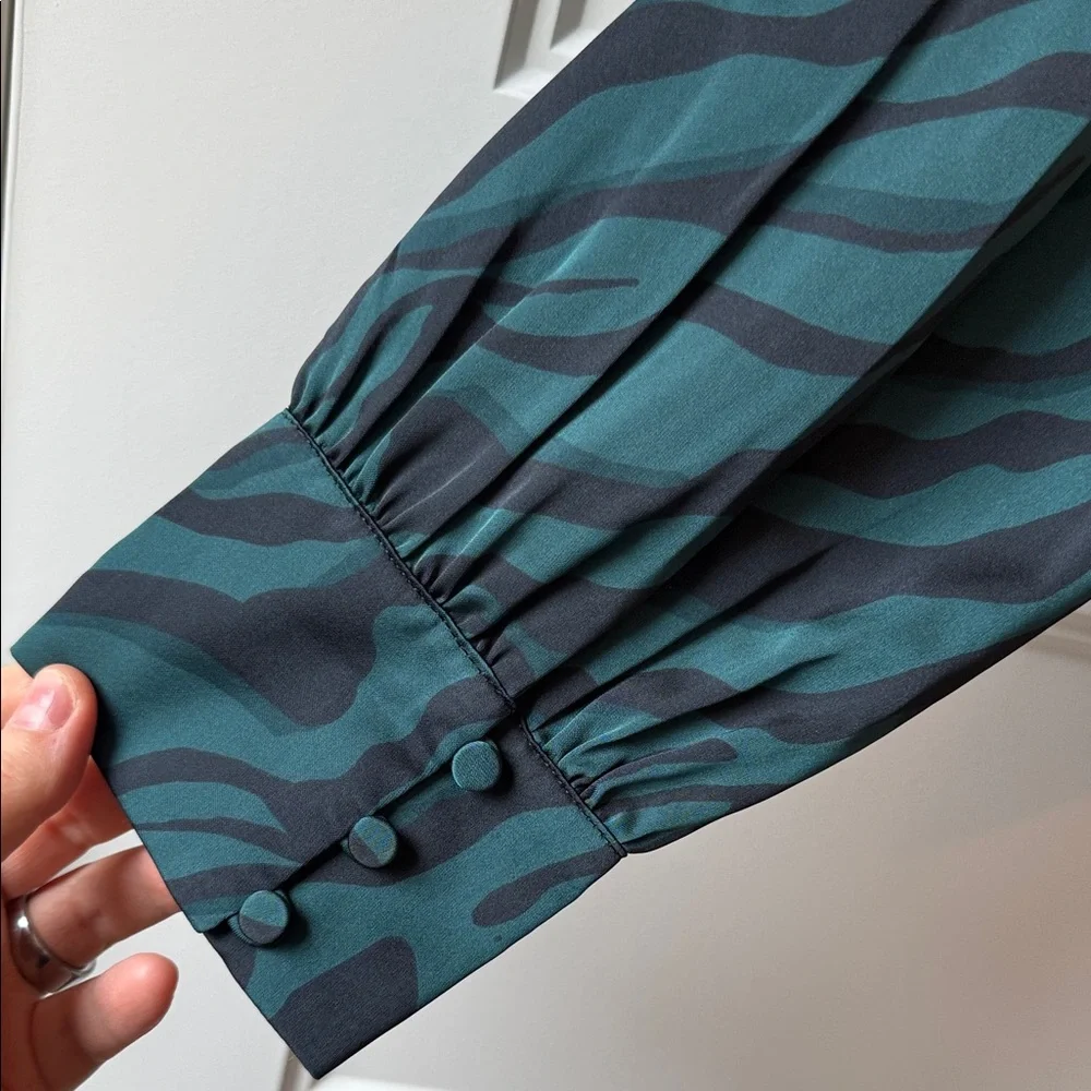 NWT J. Crew Green and Black Zebra Print Blouse